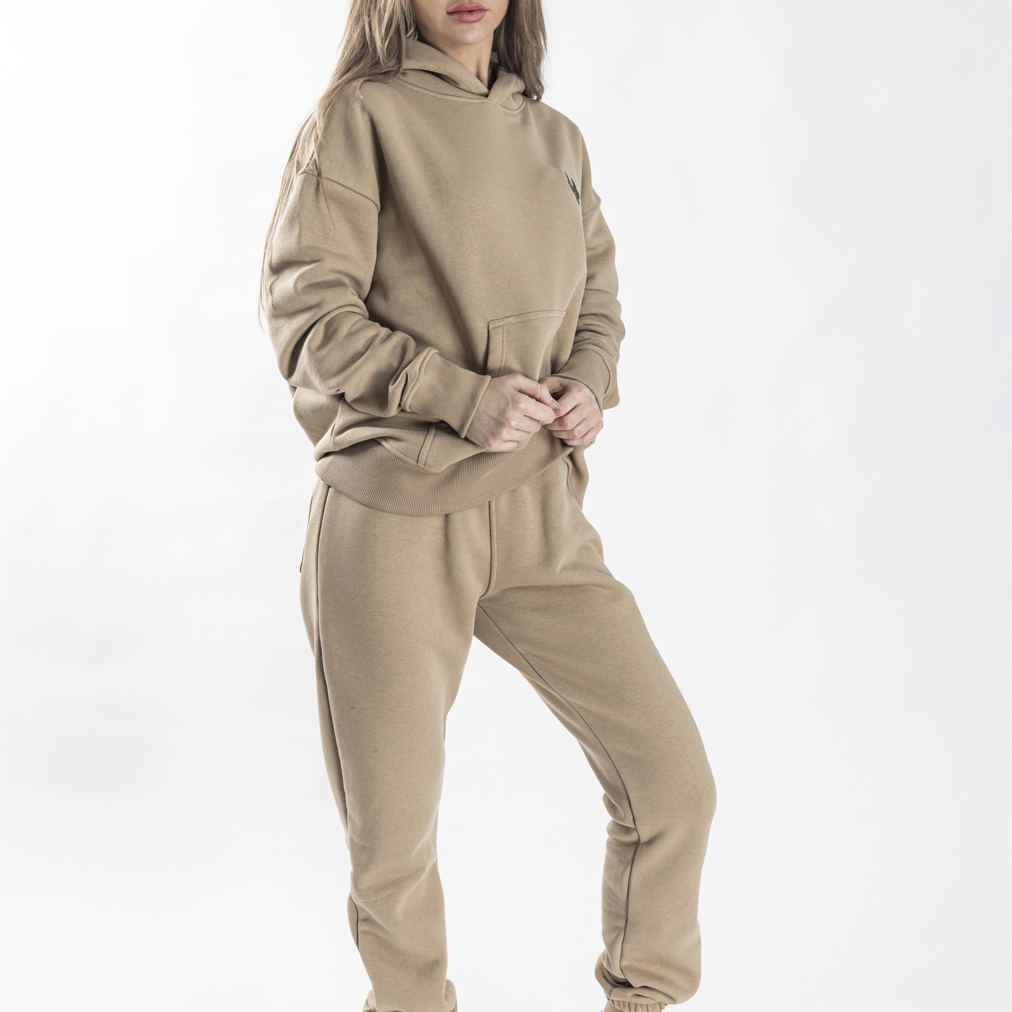 Oversized Jogging Set Hoodie For Women logo In Back color Beige