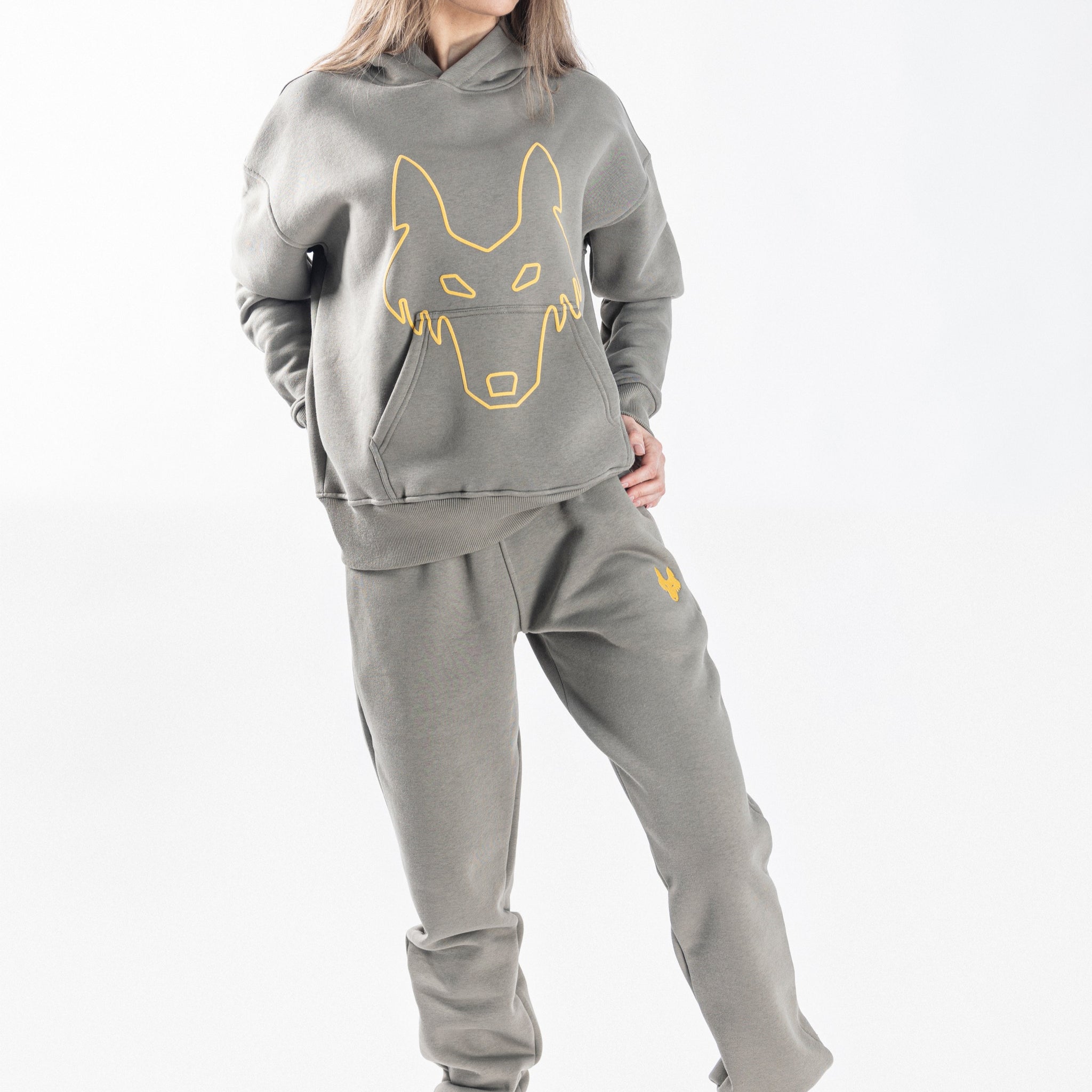 Oversized Jogging Set Hoodie For Women logo In Back color kaki