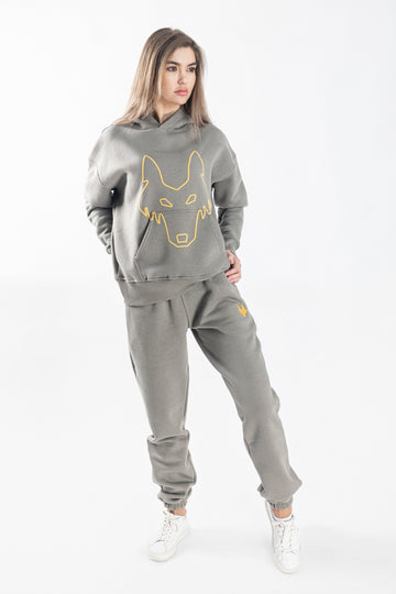 Oversized Jogging Set Hoodie For Women logo In Back color kaki