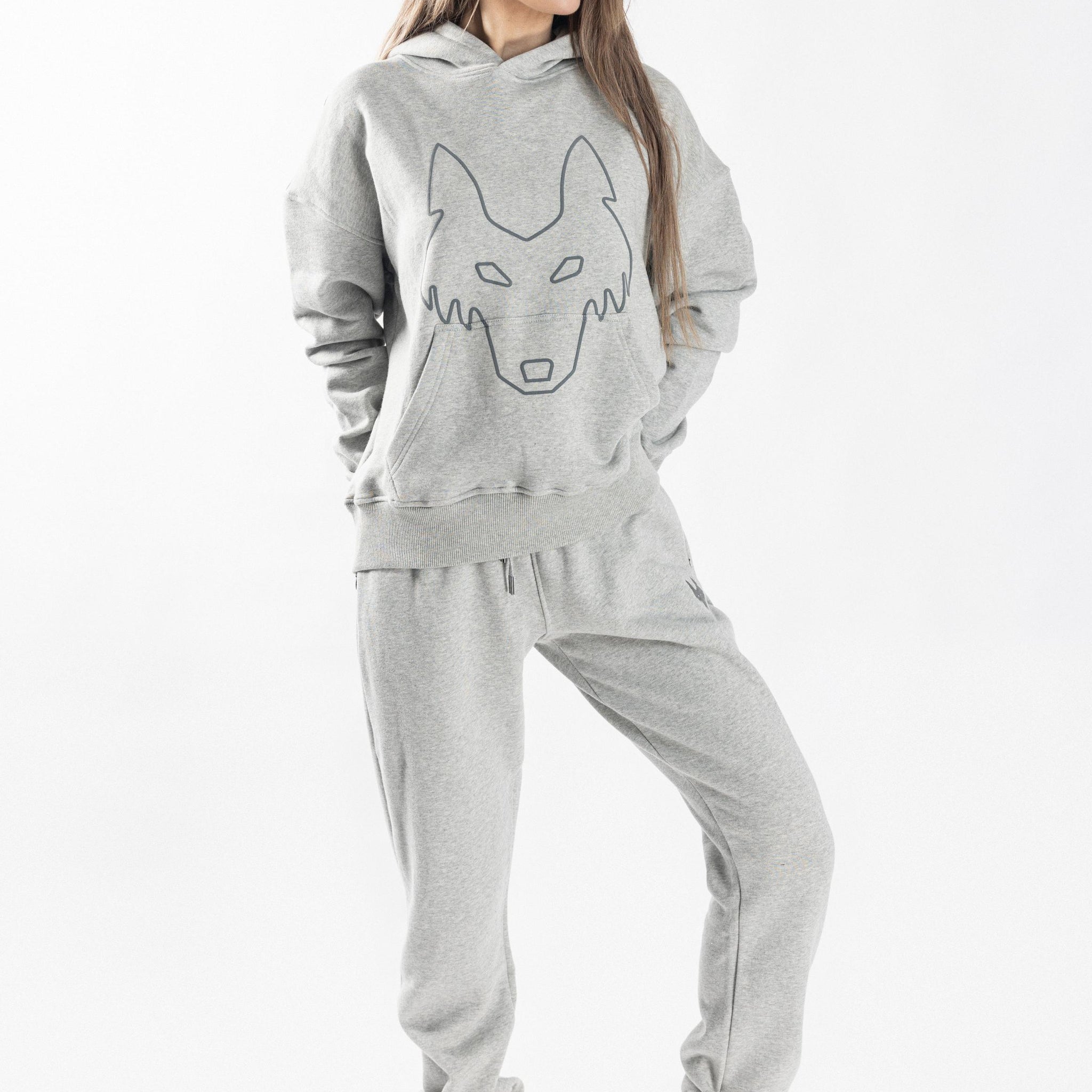 Oversized Jogging Set Hoodie For Women logo In Back color light grey